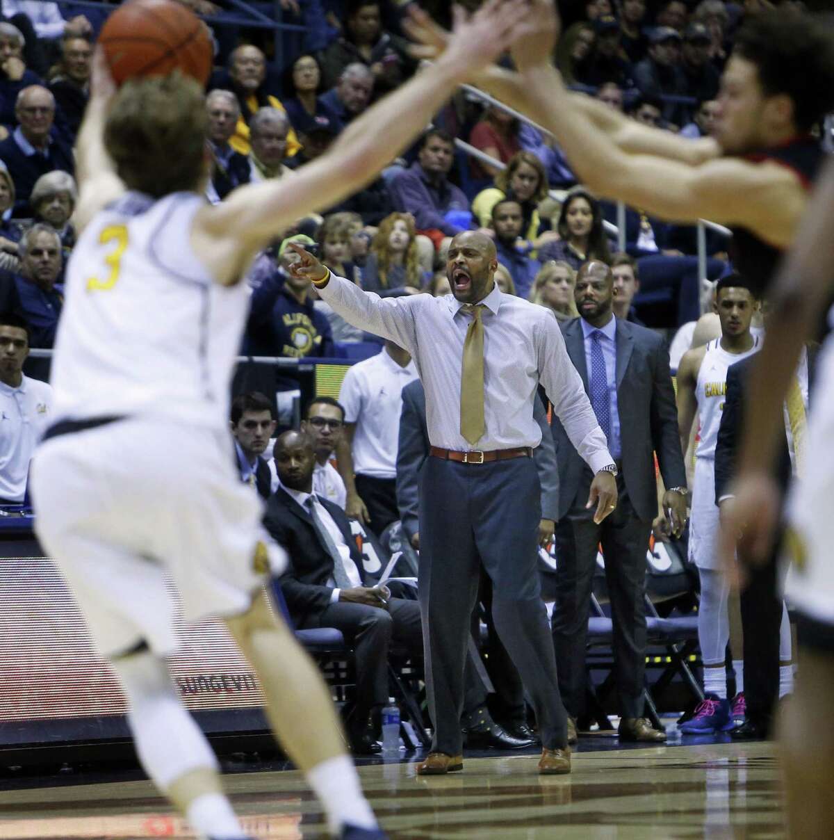 California head coach Cuonzo Martin during Cal's 77-75 double overtime win over Utah in Pac12 men's basketball game at Haas Pavilion in Berkeley, Calif., on Thursday, February 2, 2017.