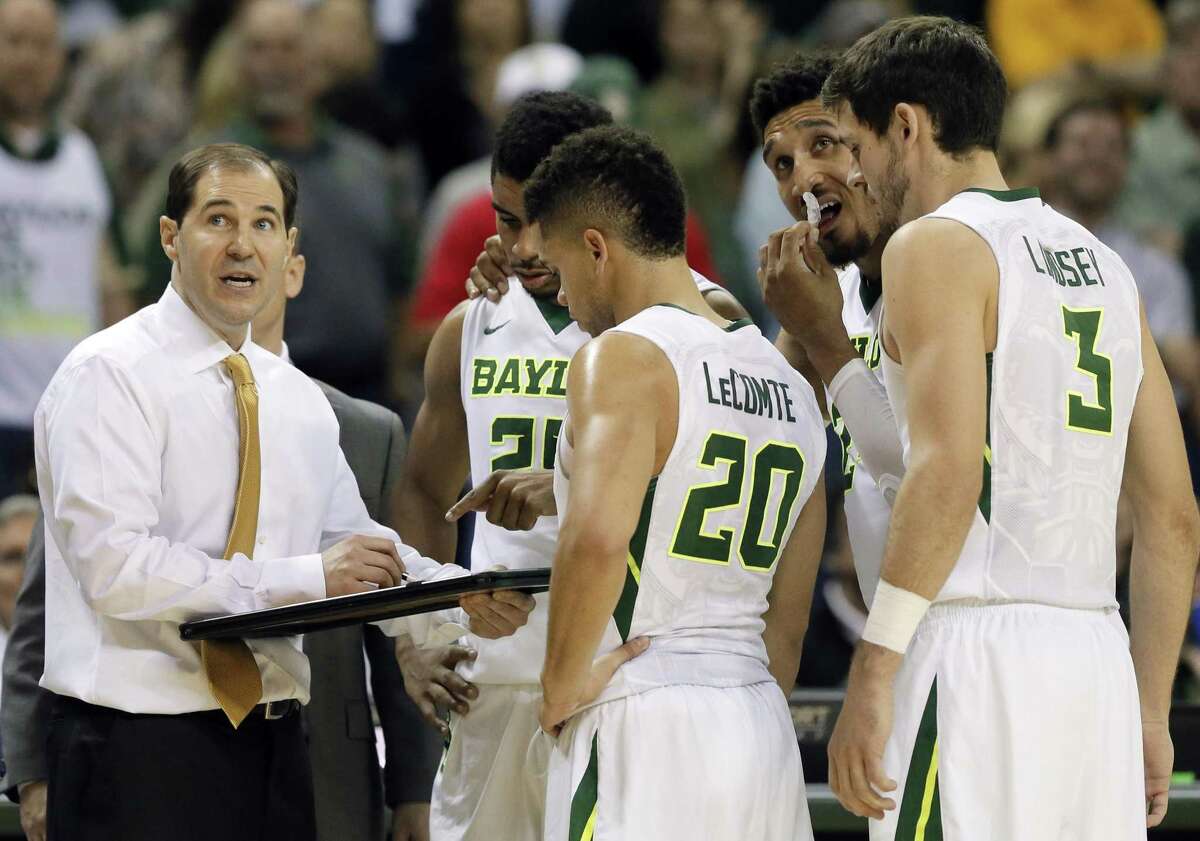 Baylor coach Scott Drew draws up a play during a time out in the second half against Oklahoma in Waco on Feb. 21, 2017. While the Bears have been to two Elite Eights under coach Drew, their most recent March memories are getting upset by double-digit seeds each of the last two years.