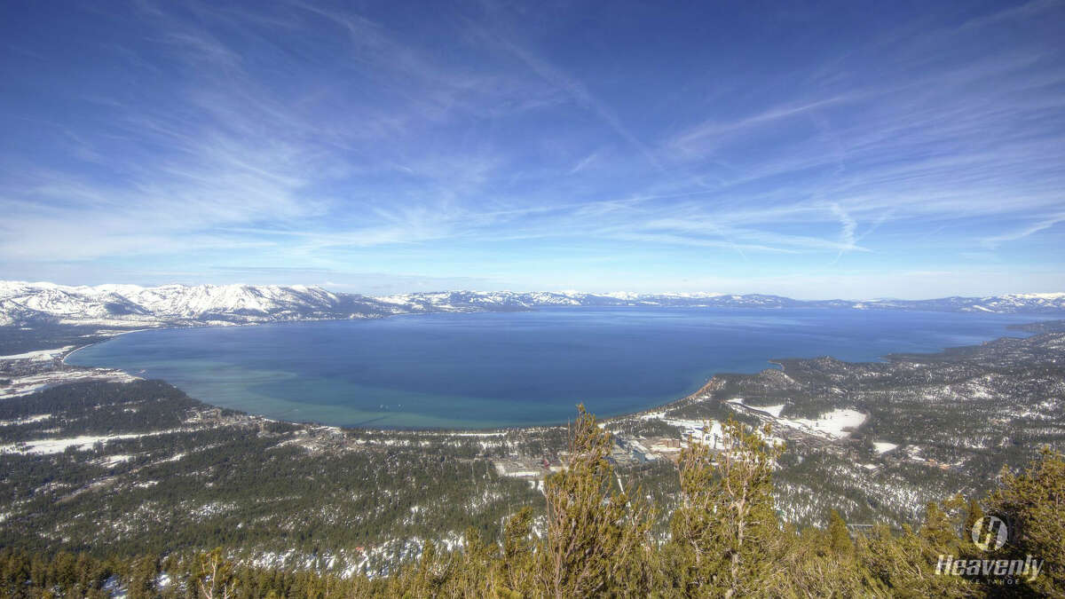 Lake Tahoe above its natural rim after unrelenting storms in January and February 2017:  Lake Tahoe reached 6,226.84 feet on Wednesday, March 15. The Lake is full at 6,229 feet. Photo taken from the Heavenly ski resort web camera on March 16, 2017.