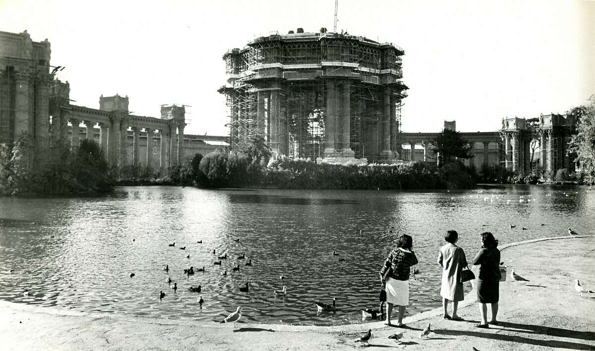 San Francisco Palace of Fine Arts museum shown scaffolded during restoration. November 4, 1966