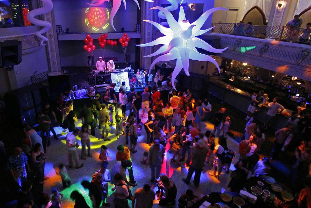 A look down at the dance floor as parents and there kids danced to disco music. San Fracisco nightclub Ruby Skye hosts the city's first Baby Loves Disco event, "the first disco party for toddlers." 