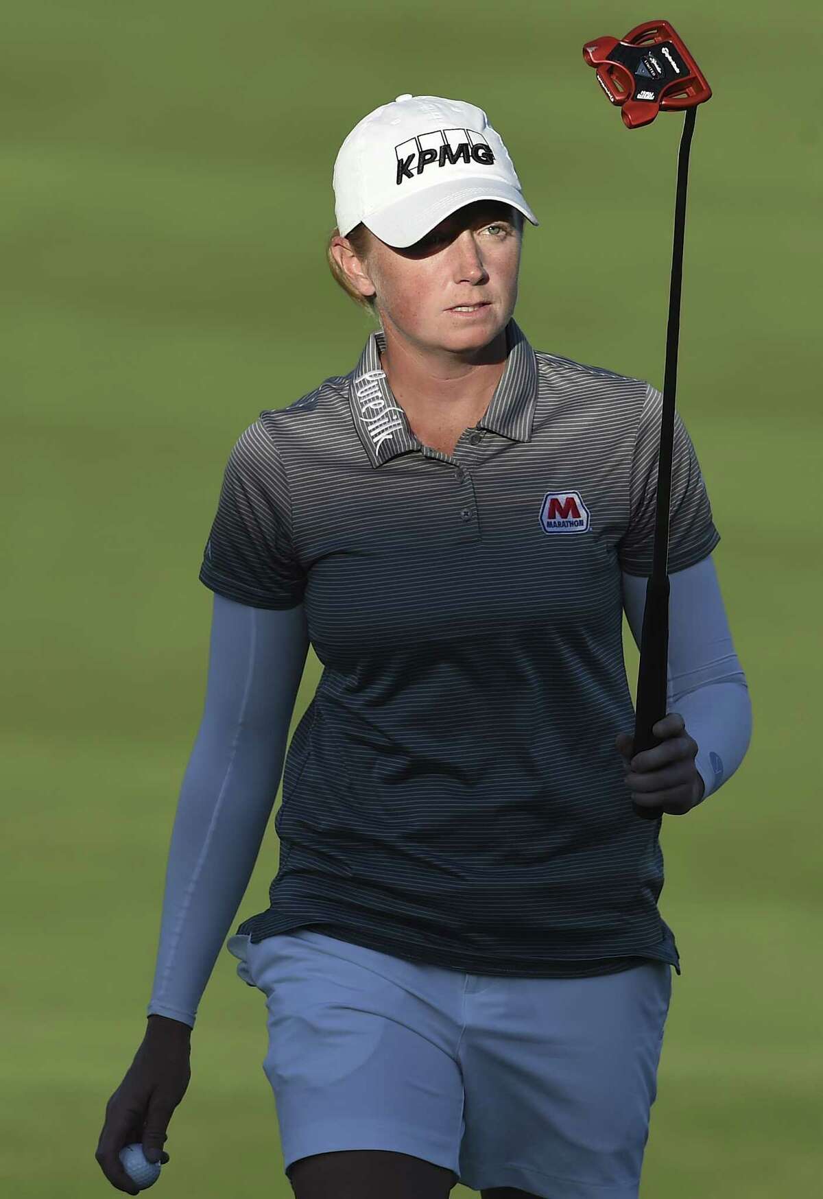 PHOENIX, AZ - MARCH 16: Stacy Lewis walks the 18th hole after finishing her round during the first round of the Bank Of Hope Founders Cup at Wildfire Golf Club at the JW Marriott Desert Ridge Resort on March 16, 2017 in Phoenix, Arizona. (Photo by Steve Dykes/Getty Images)