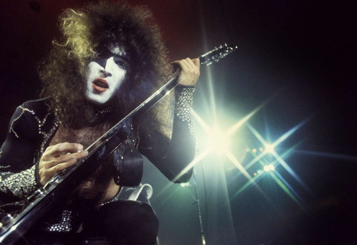 Rhythm guitarist and co-lead singer Paul Stanley of American hard rock band KISS performing at The Summit on August 13, 1976 in Houston, TX.