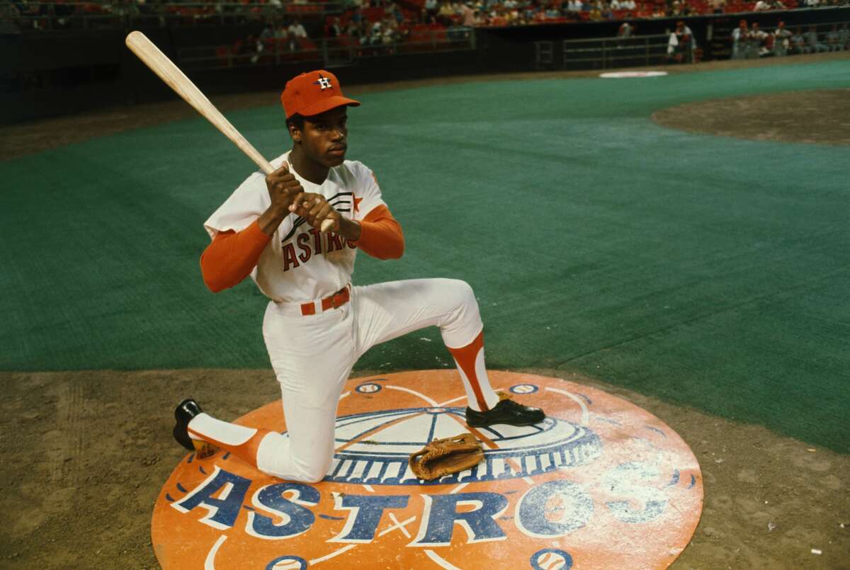 Houston Astros' 20-year-old outfielder Cesar Cedeno at the Astrodome in baseball uniform.