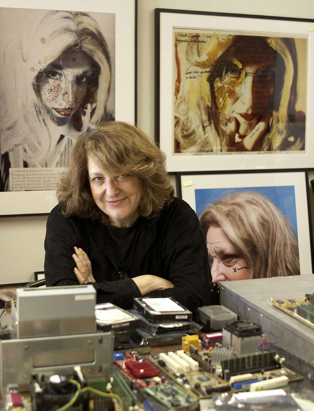 Lynn Hershman Leeson with some of her work