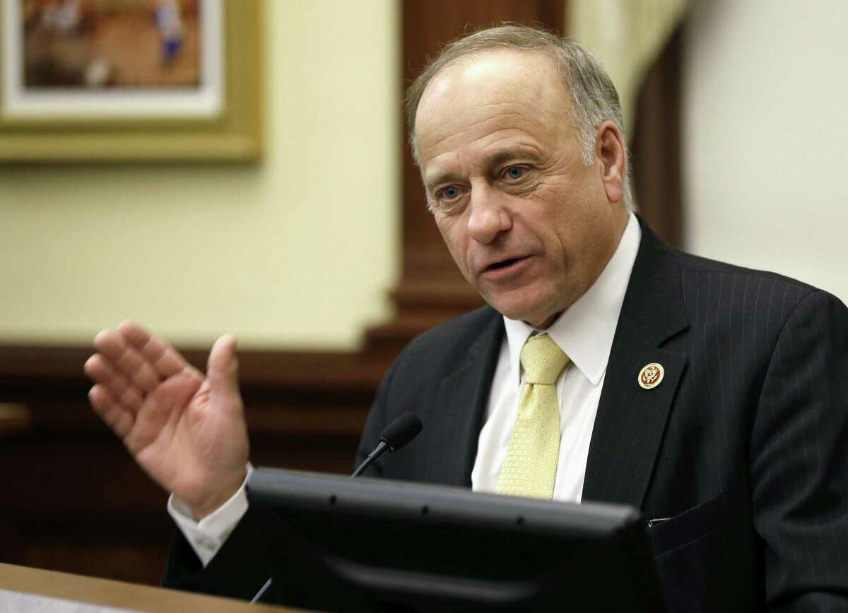 Republican U.S. Rep. Steve King of Iowa speaks in Des Moines Jan. 23. King, in a tweet Sunday, paid tribute to Geert Wilders, a veteran member of the Dutch Parliament who founded the Party of Freedom.