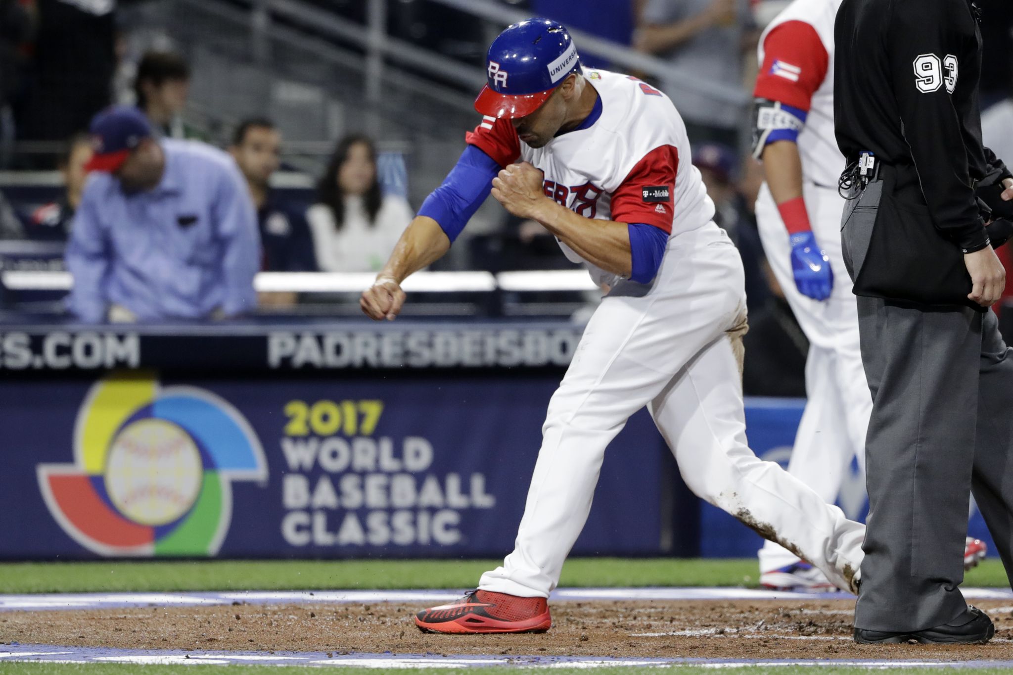 SAN DIEGO, CA - MARCH 17: Puerto Rico Second baseman Javier Baez gets high  fives after their 6-5 win over the USA in World Baseball Classic second  round Pool F game against