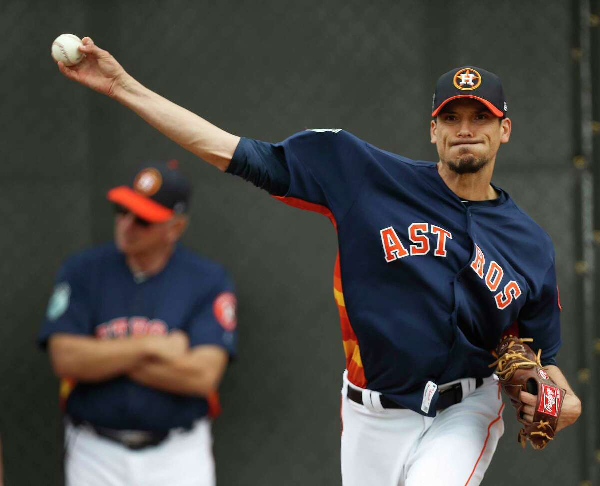 Houston Astros starting pitcher Charlie Morton (50) pitches during spring training at The Ballpark of the Palm Beaches, in West Palm Beach, Florida, Thursday, February 16, 2017. ( Karen Warren / Houston Chronicle )