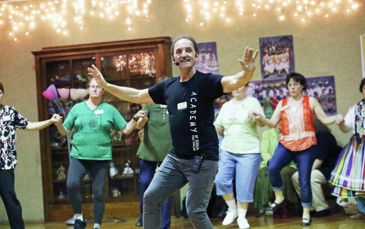 Miroslav "Bata" Marcetic instructs in Serbian dance as as the 59th annual San Antonio Folk Dance Festival offers ethnic dance workshops at the International Folk Culture Center at Our Lady of the Lake University on March 17, 2017. The festival offers a dance concert Saturday at the Thiry Auditorium on campus.