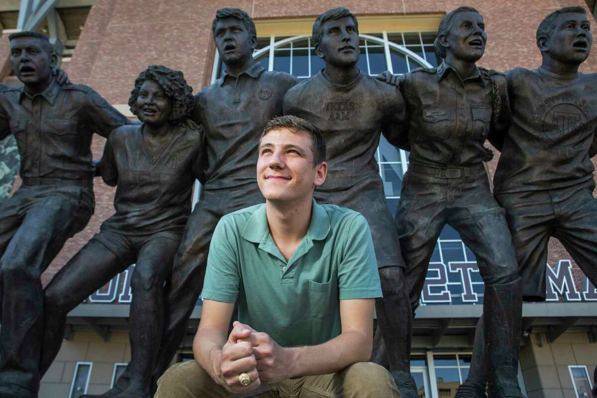 Texas A&M's newly-elected student body president Bobby Brooks, a junior from Belton, Texas, poses for a portrait in front of the War Hymn Monument on Monday, March 20, 2017, in College Station.
