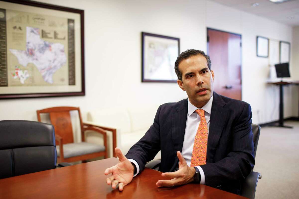 Texas Land Commisioner, George P. Bush, speaking in his office in Austin at 1700 Congress Ave. on Jan. 27, 2017.