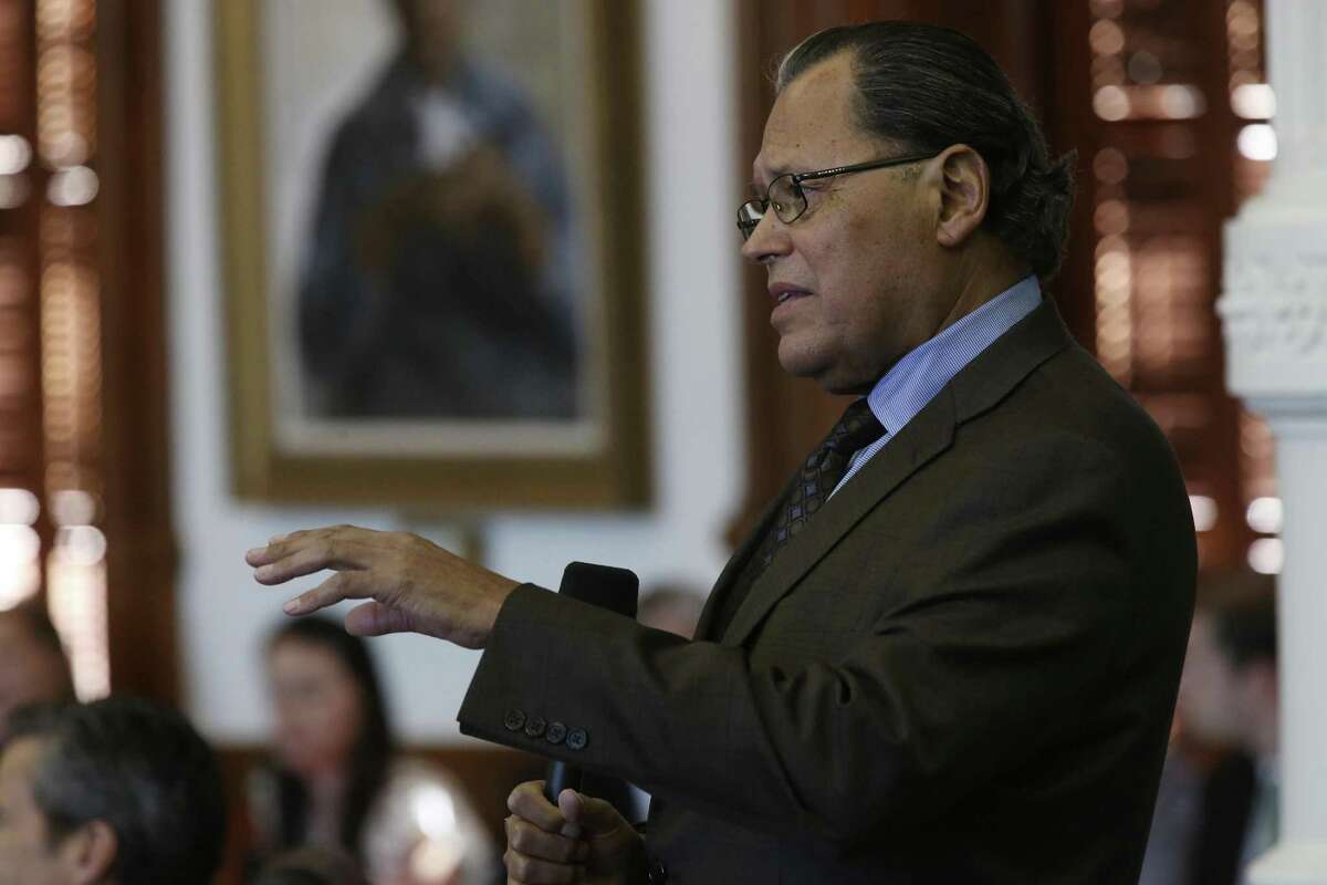 Sen. Jose Rodriguez, D-El Paso, questions Sen. Brandon Creighton, R-Conroe, during a discussion of Committee Substitute for Senate Bill 25 during their regular session, Monday, March 20, 2017. The bill would prevent people from suing their doctor if their baby was born with a disability. Abortion rights supporters say this would allow doctors to lie to pregnant women about whether their unborn baby has a disability. Creighton is the author of the bill.