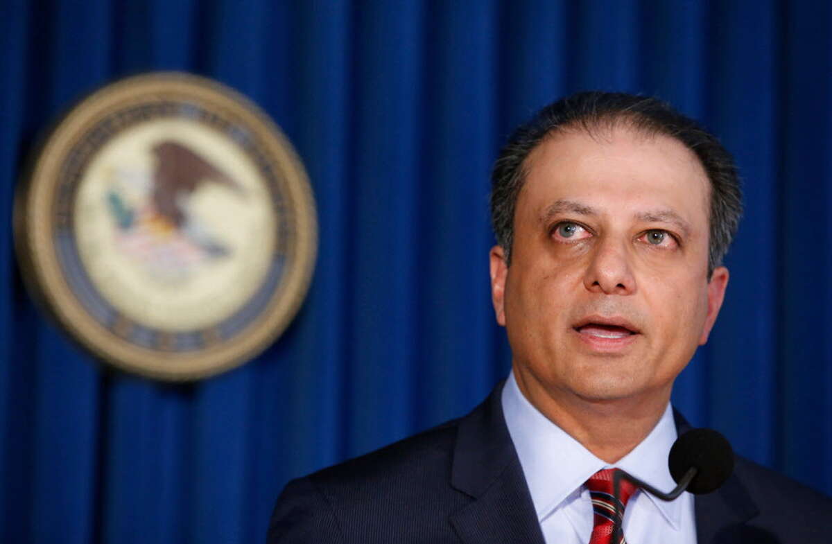 In this Sept. 17, 2015 file photo, U.S. Attorney Preet Bharara speaks during a news conference in New York. On Wednesday, March 8, 2017, two days before Attorney General Jeff Sessions gave dozens of the country's top federal prosecutors just hours to resign and clean out their desks, Sessions gave those political appointees a pep talk during a conference call. Bharara said on Saturday, March 11, 2017, that he was fired after refusing to resign. (AP Photo/Kathy Willens)