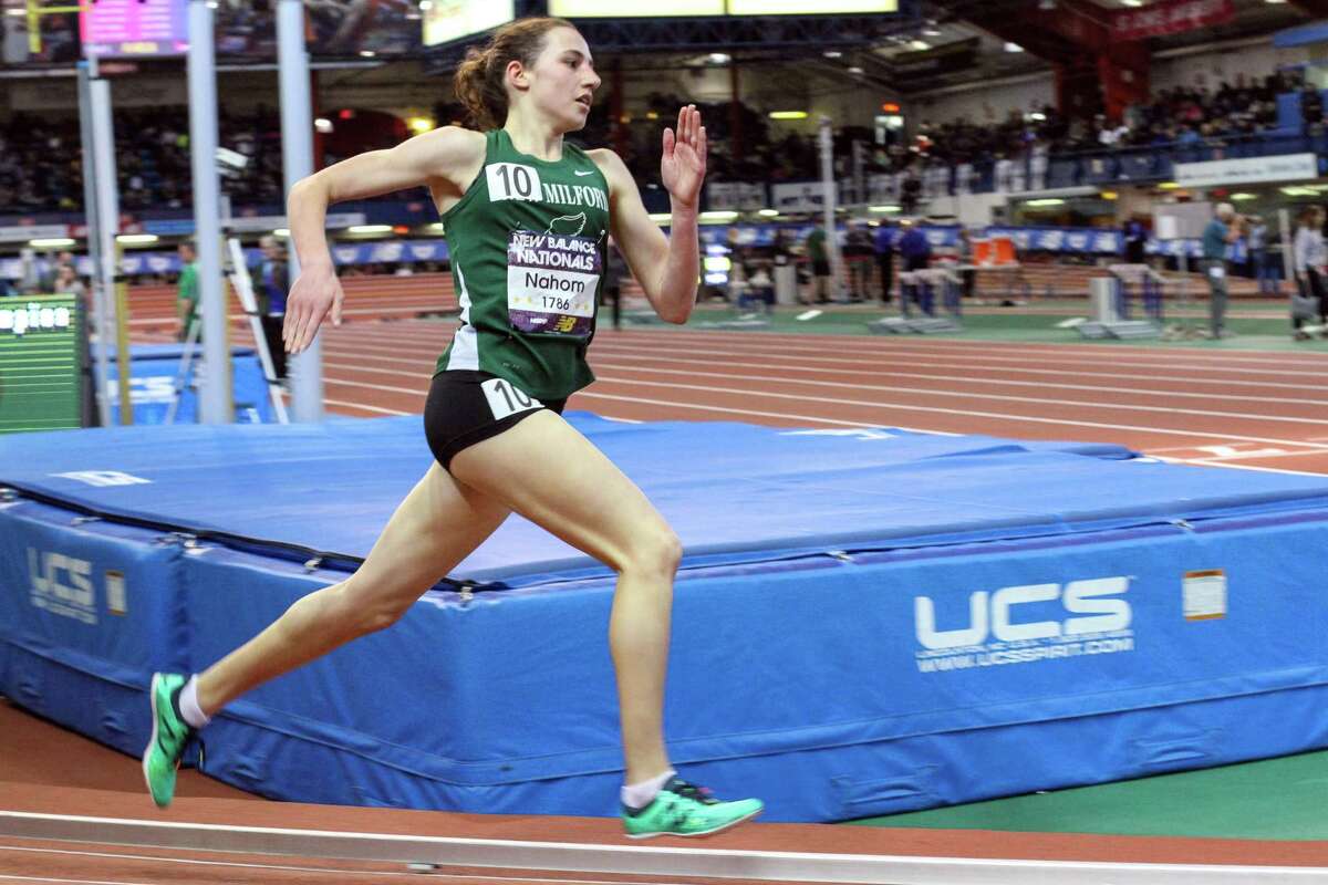 New Milford High School senior Mia Nahom set a personal record and a school record in the mile earlier this month at nationals. Nahom finished in 4 minutes, 54.92 seconds.