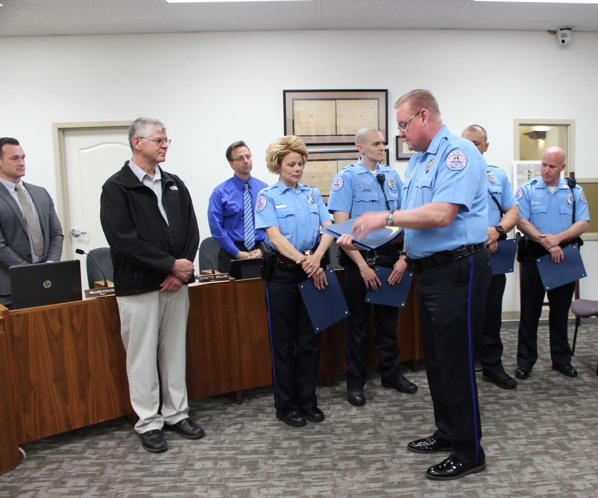 The Edwardsville City Council recognized EPD officers and Edwardsville citizen Jerry Cato, who was involved in an incident on Feb. 10 after saving a life. EPD Chief Jay Keeven handed out the awards. 