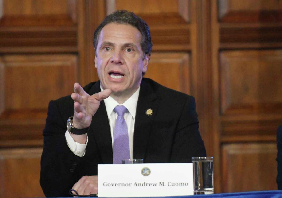New York Gov. Andrew Cuomo speaks during a cabinet meeting in the Red Room at the Capitol on Tuesday, Feb. 28, 2017 in Albany, N.Y. Lt. Gov. Kathy Hochul announced at a cabinet meeting Tuesday that Cuomo is advancing a plan to increase the minimum age to wed from 14 to 17. Children under 18 would require a judges approval. (AP Photo/Hans Pennink) ORG XMIT: NYHP113