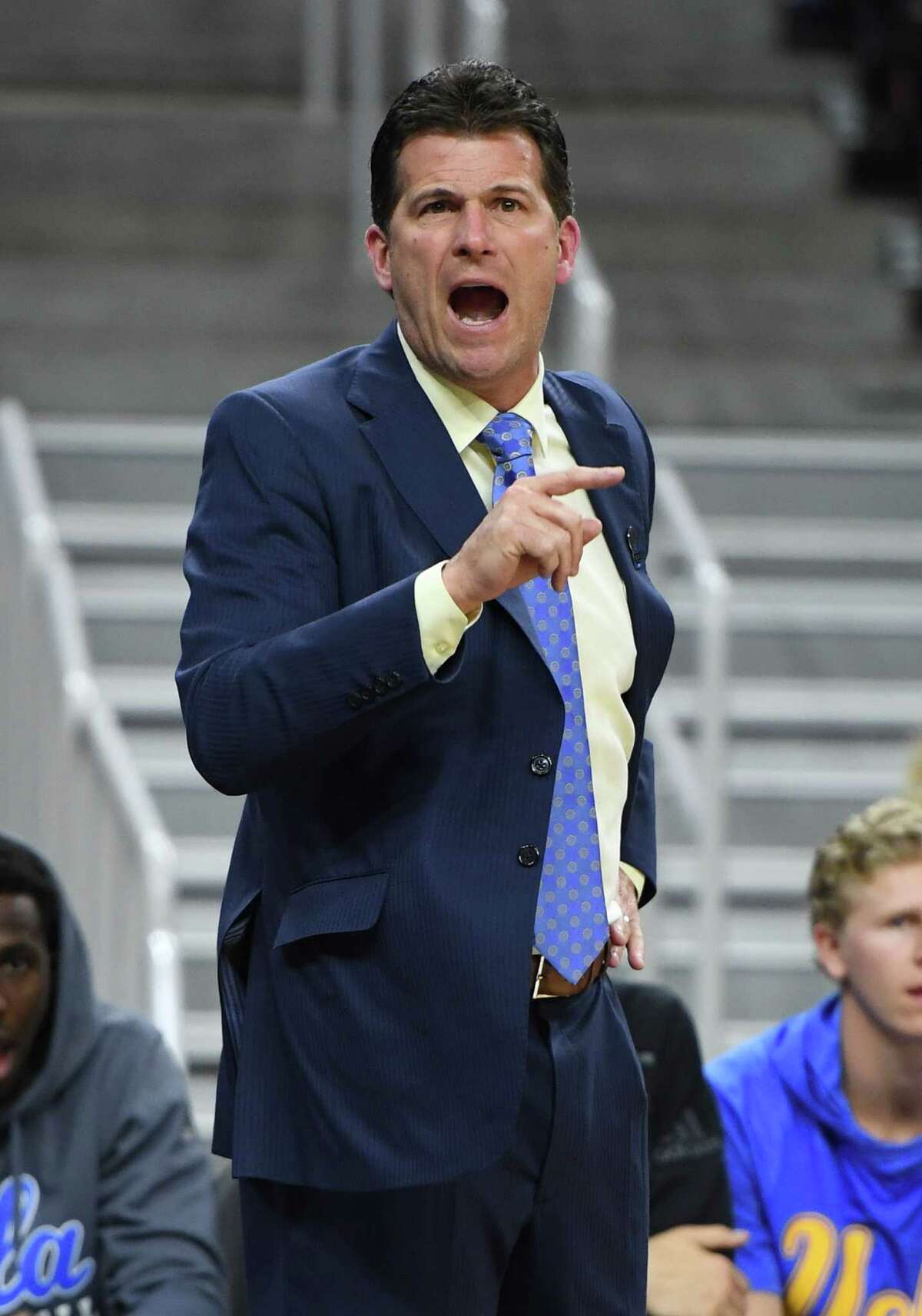 LAS VEGAS, NV - MARCH 10: Head coach Steve Alford of the UCLA Bruins reacts during a semifinal game of the Pac-12 Basketball Tournament against the Arizona Wildcats at T-Mobile Arena on March 10, 2017 in Las Vegas, Nevada. Arizona won 86-75.
