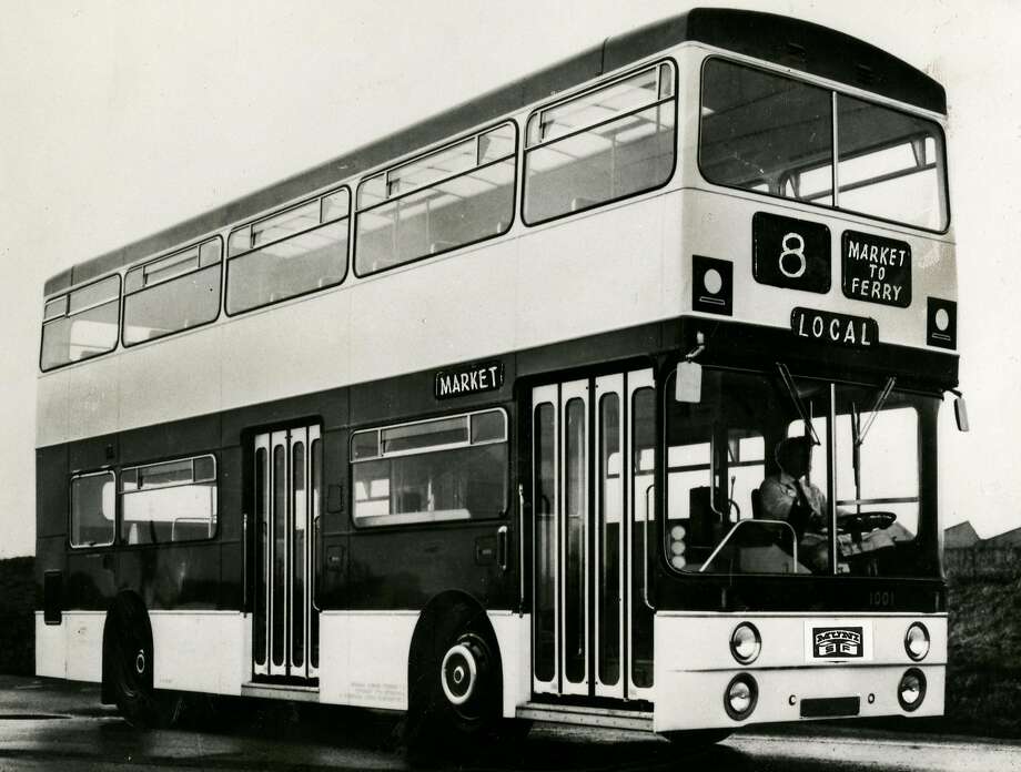 1970s: london type double decker bus, decorated by muni artist