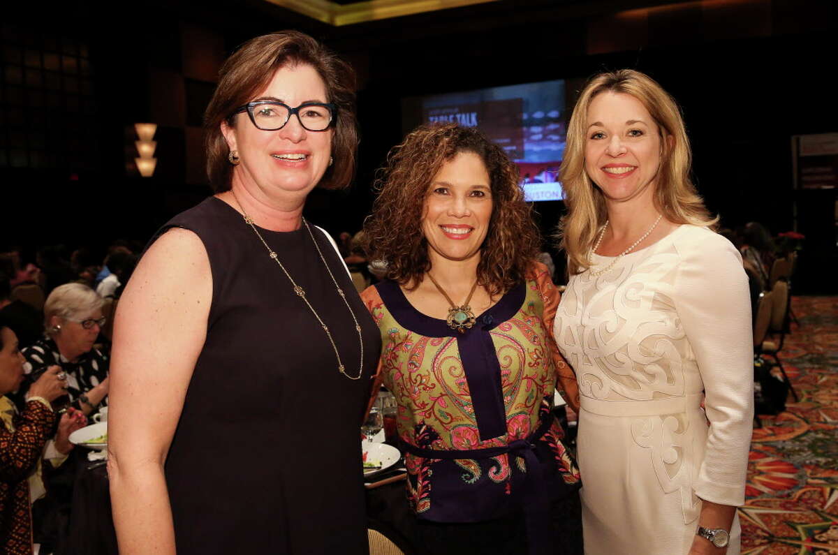 Libby Cheney, from left, Veronica Sweeney and Julie Baker Finck, President of Barbara Bush Houston Literacy Foundation, pose for a photo at the 20th Annual Table Talk luncheon at Hilton Americas Houston Wednesday, March 22, 2017, in Houston. The luncheon benefits the University of Houston Women's Studies Department.