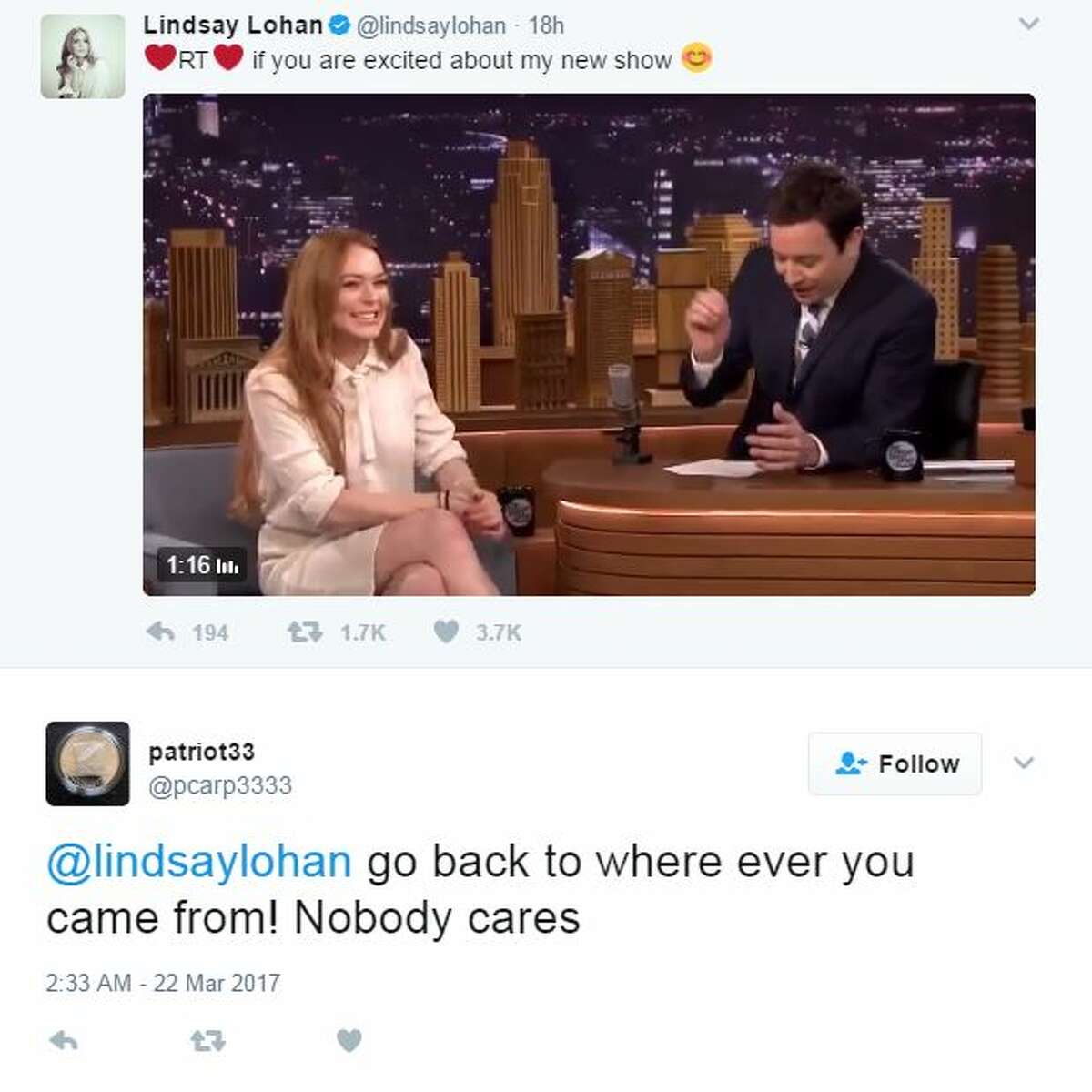 Lindsay Lohan got roasted on twitter after sharing a tweet about her new show.