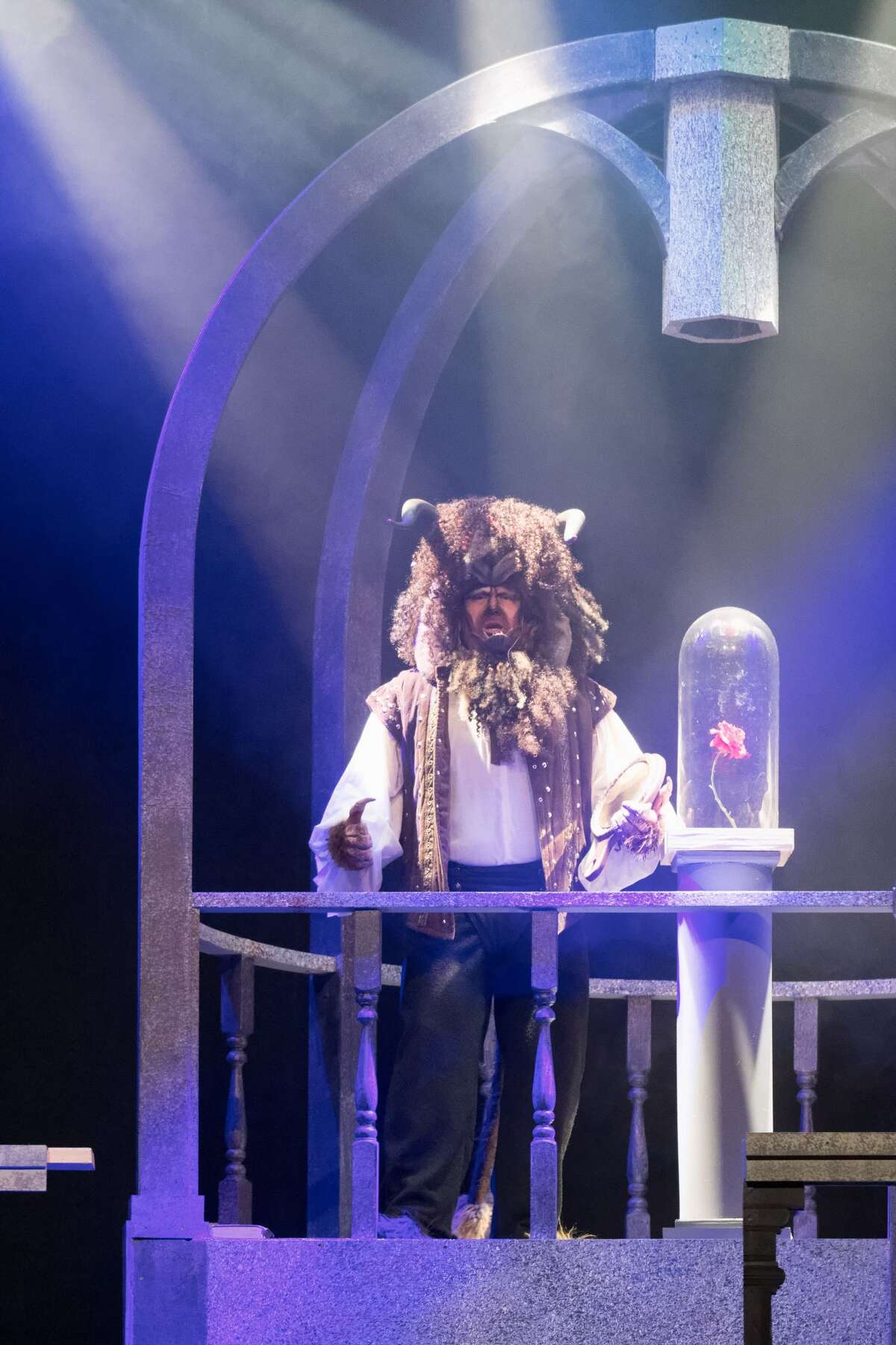 STEVEN SIMPKINS | for the Daily News True Rogers rehearses a scene from the Center Stage Theatre's production of "Beauty and the Beast" Wednesday evening at the Midland Center for the Arts. The musical opens March 25 at 7:30 p.m. and has five more shows running March 26 at 3 p.m., March 30-April 1 at 7:30 p.m., April 2 at 3:00 p.m.