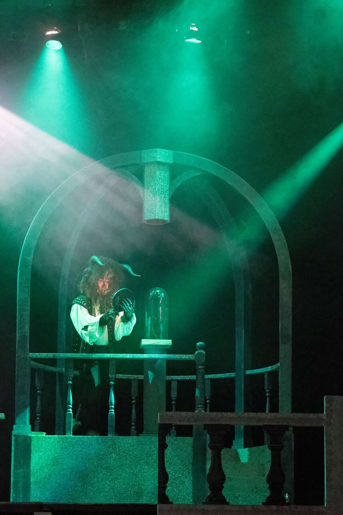 STEVEN SIMPKINS | for the Daily News True Rogers rehearses a scene from the Center Stage Theatre's production of "Beauty and the Beast" Wednesday evening at the Midland Center for the Arts. The musical opens March 25 at 7:30 p.m. and has five more shows running March 26 at 3 p.m., March 30-April 1 at 7:30 p.m., April 2 at 3:00 p.m.