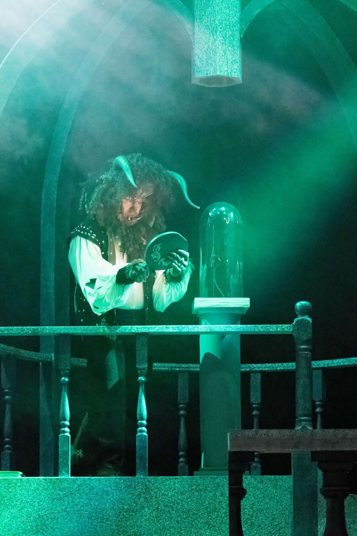 STEVEN SIMPKINS | for the Daily News True Rogers rehearses a scene from the Center Stage Theatre's production of "Beauty and the Beast" Wednesday evening at the Midland Center for the Arts. The musical opens March 25 at 7:30 p.m. and has five more shows running March 26 at 3 p.m., March 30-April 1 at 7:30 p.m., April 2 at 3:00 p.m.