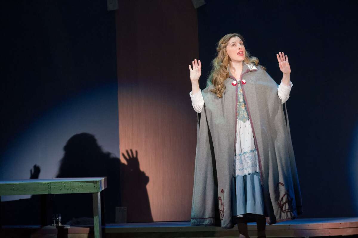 STEVEN SIMPKINS | for the Daily News Tara Besso Ell rehearses a scene from the Center Stage Theatre's production of "Beauty and the Beast" Wednesday evening at the Midland Center for the Arts. The musical opens March 25 at 7:30 p.m. and has five more shows running March 26 at 3 p.m., March 30-April 1 at 7:30 p.m., April 2 at 3:00 p.m.