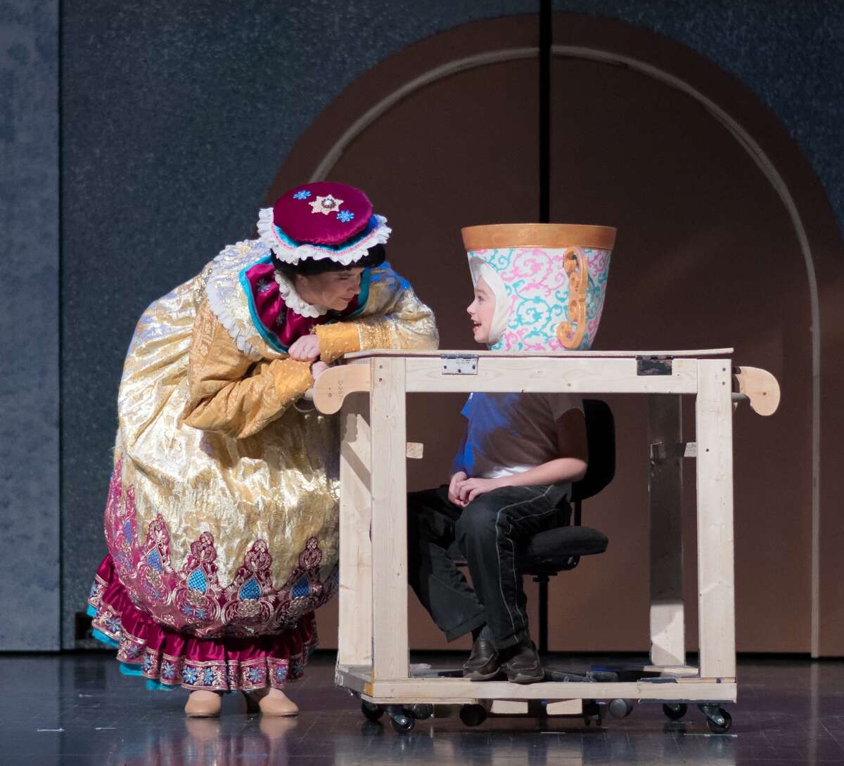 STEVEN SIMPKINS | for the Daily News Sarah Smith, left, and Easton Damude rehearse a scene from the Center Stage Theatre's production of "Beauty and the Beast" Wednesday evening at the Midland Center for the Arts. The musical opens March 25 at 7:30 p.m. and has five more shows running March 26 at 3 p.m., March 30-April 1 at 7:30 p.m., April 2 at 3:00 p.m.