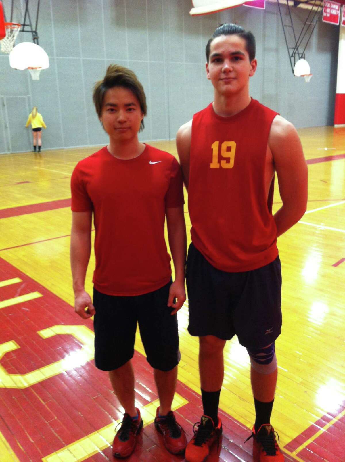 Teppei Yoshikawa, left, and Alessandro Perrier will serve as senior captains on the Greenwich High School boys volleyball team.