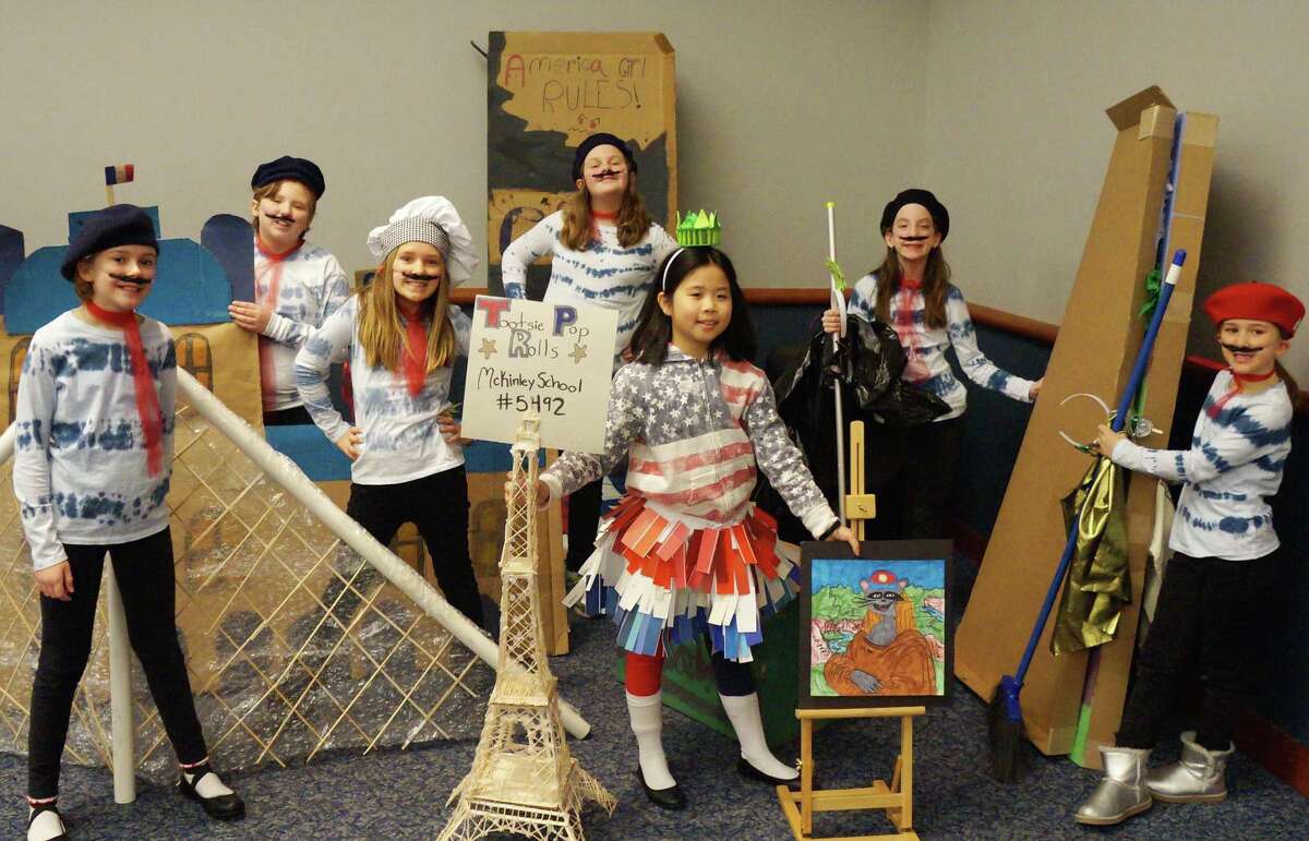 A team from McKinley Elementary School tied for first place at regionals and has qualified for Odyssey of the Mind world finals in Michigan in May. From left: Olive Campbell, Andrew Fuller, Natalia Graceffa, Alexa Papageorge, Kayla Huynh, Meghan Socol and Mariella Graceffa.