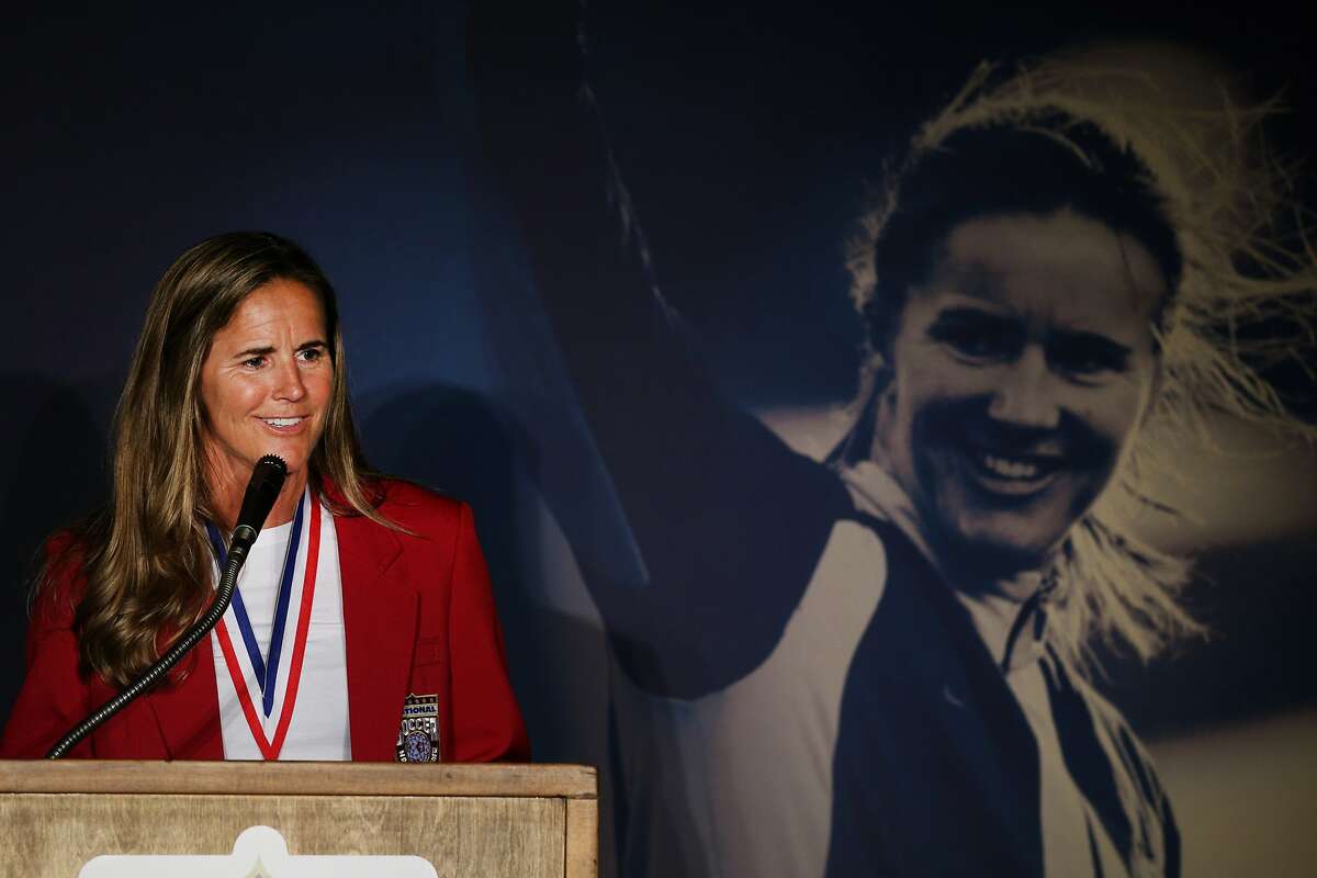 Brandi Chastain is inducted during the National Soccer Hall of Fame Class of 2016 at Avaya Stadium on Friday, March 24, 2017, in San Jose, Calif.