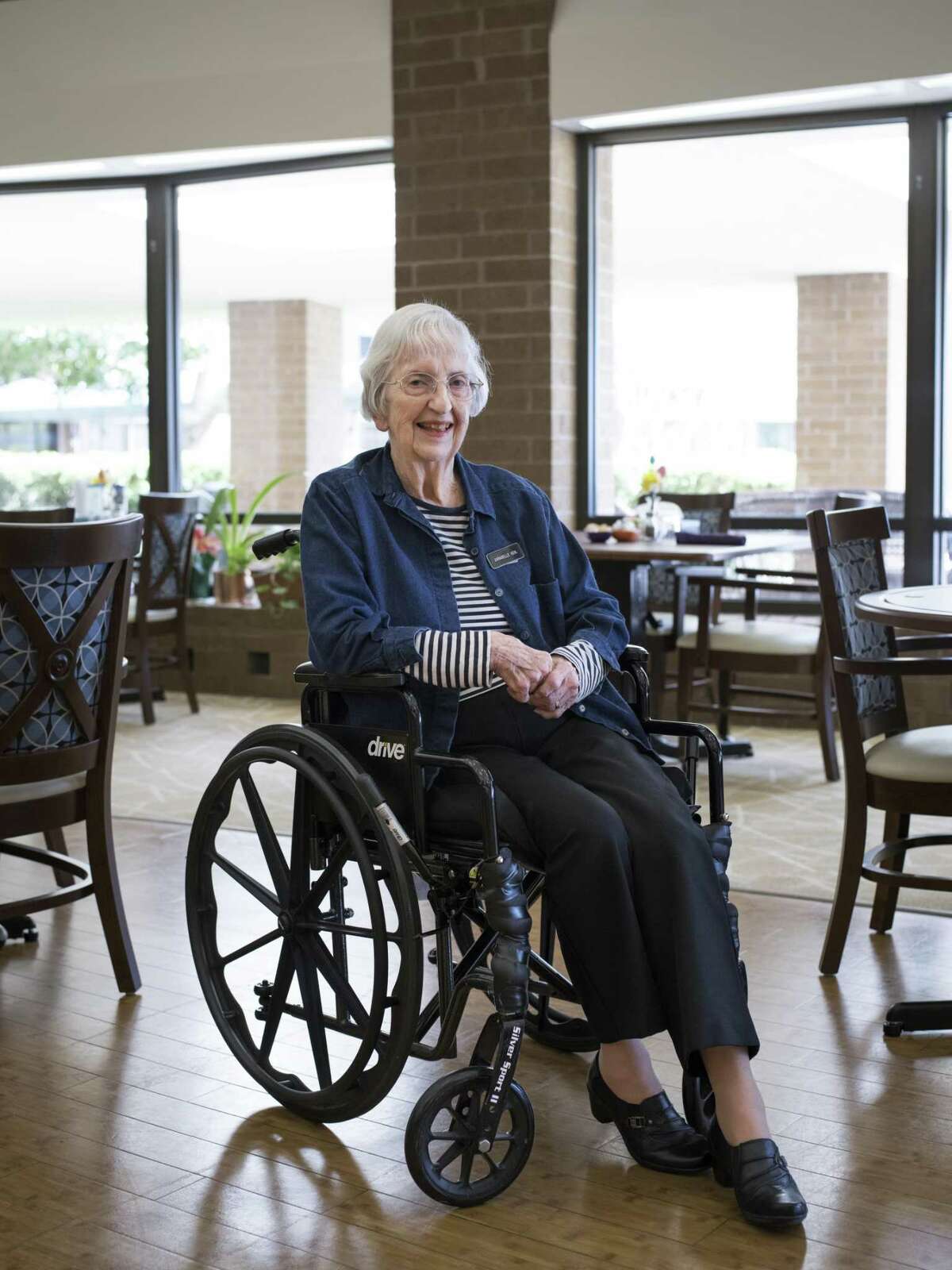 Annabelle Kehl, 94, a resident at Blue Skies of Texas since 1987, a retirement community outside of San Antonio, Texas that includes a nursing home, poses for a portrait in the dining room on Thursday, March 23, 2017. The majority of residents at Blue Skies are retired military. A proposal in the Texas legislature pushed by Sen. Juan Hinojosa, D-McAllen, would impose a fee on nursing home resident beds, including those which are private-pay. Companies such as Blue Skies of Texas would be forced to pay this fee, but are not convinced that they will be reimbursed by this new legislation.