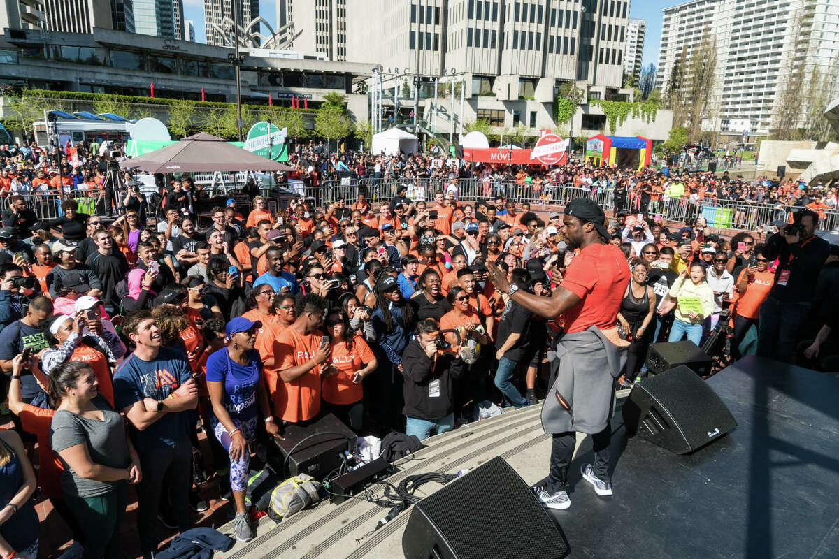 Kevin Hart plays to a crowd at Rally HealthFest in San Francisco on Saturday, March 25.