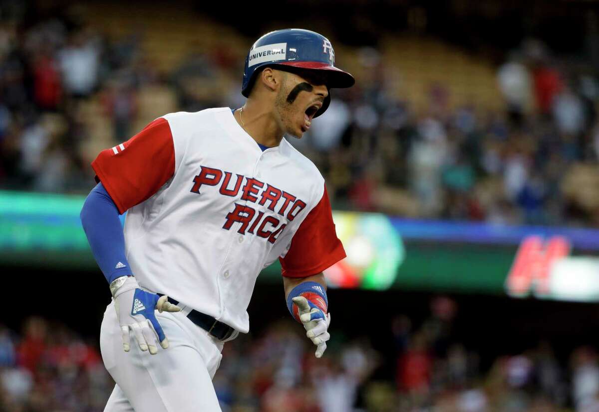 Puerto Rico Carlos Correa White Blue 2023 World Baseball Classic