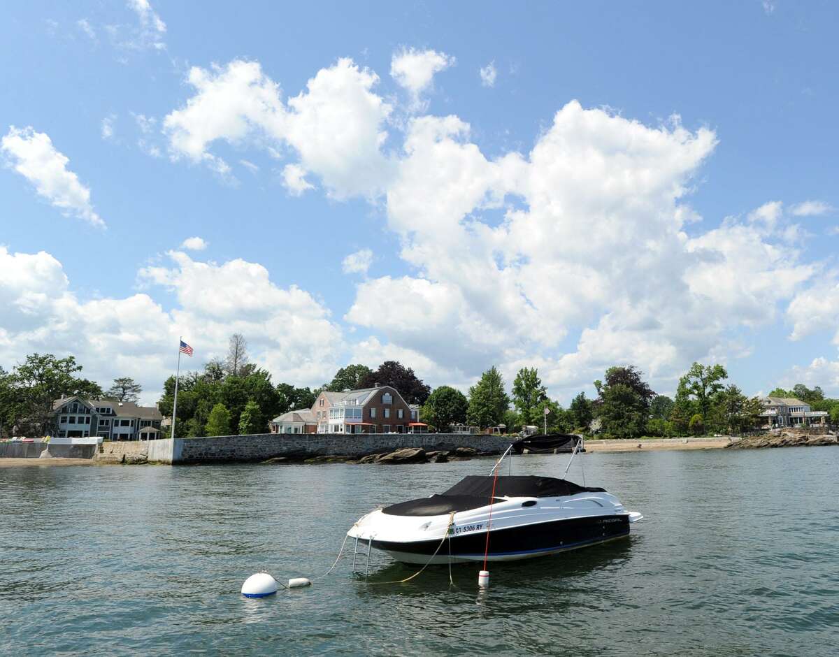 According to Greenwich Harbor Master Ian MacMillan, the boat pictured here, is possibly unlawfully moored in a shellfish bed in the Long Island Sound off the coast of Greenwich, Conn., Friday afternoon, June 27, 2014.