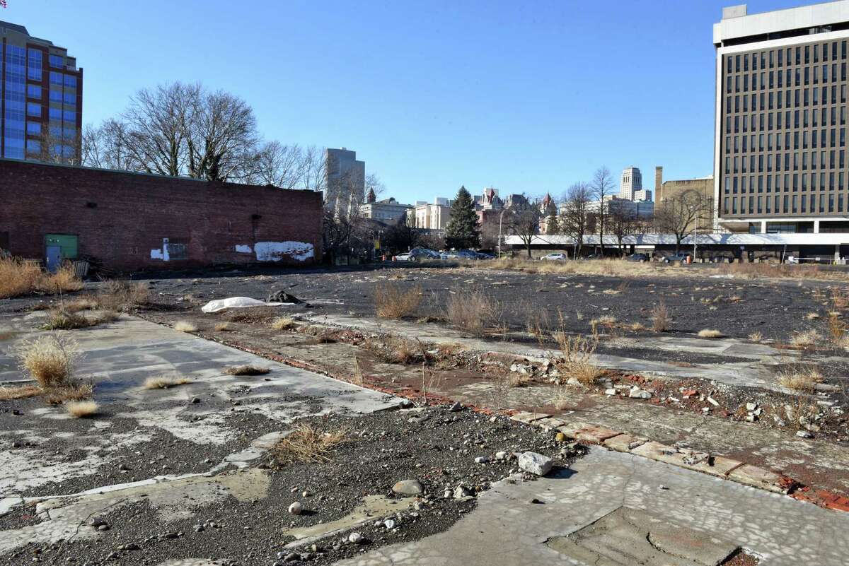 Corner of Spencer Street an Broadway, site of proposed development in the Quackenbush Square area, Wednesday Jan. 11, 2017 in Albany, NY. (John Carl D'Annibale / Times Union)