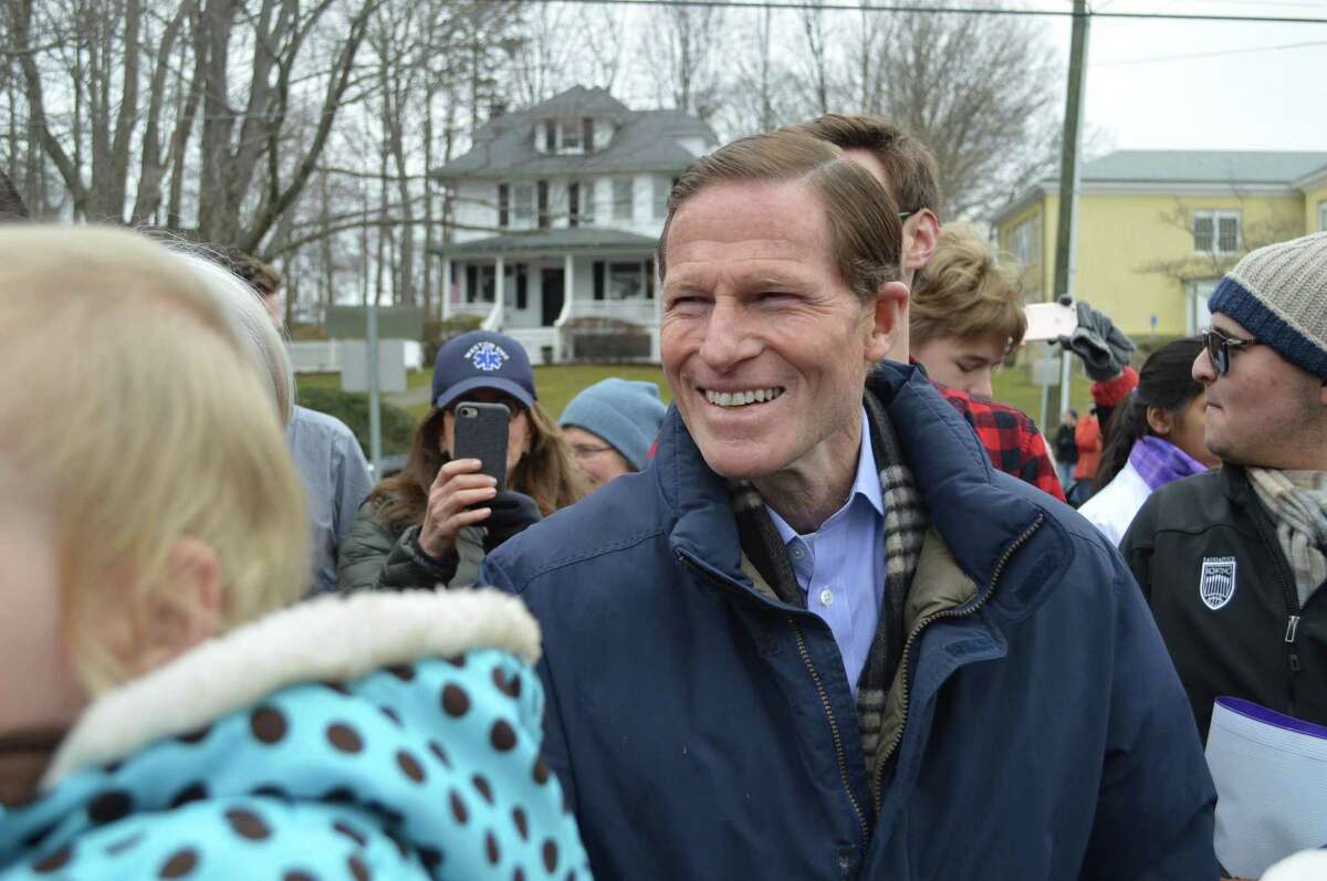 U.S. Sen. Richard Blumenthal made an appearance at the CT on the MOVE march from Jesup Green to Veterans Green, on Sunday, Mar. 26, 2017, in Westport, Conn.