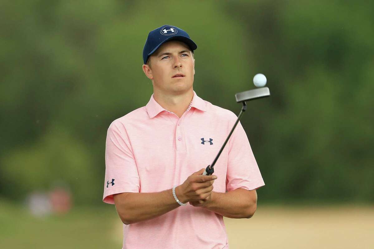 Jordan Spieth reacts after putting on the 15th hole of his match during round three of the World Golf Championships-Dell Technologies Match Play at the Austin Country Club on March 24, 2017.