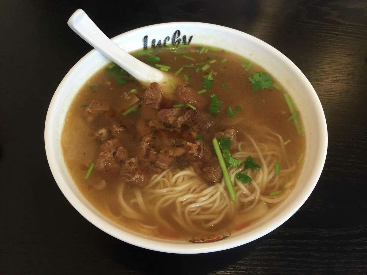 Hand-pulled noodles in braised brisket soup
