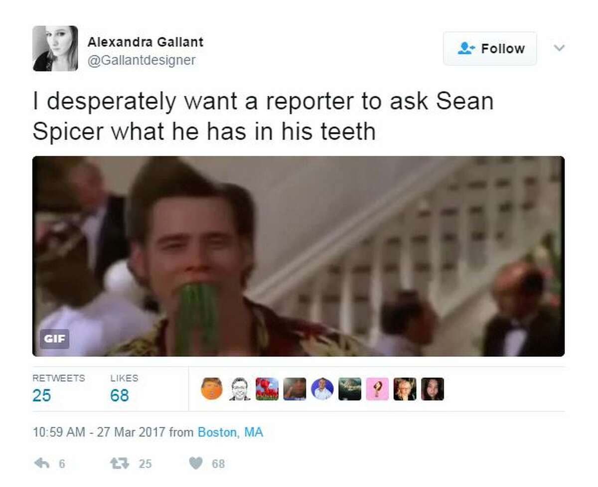 Alexandra Gallant‏ @Gallantdesigner I desperately want a reporter to ask Sean Spicer what he has in his teeth