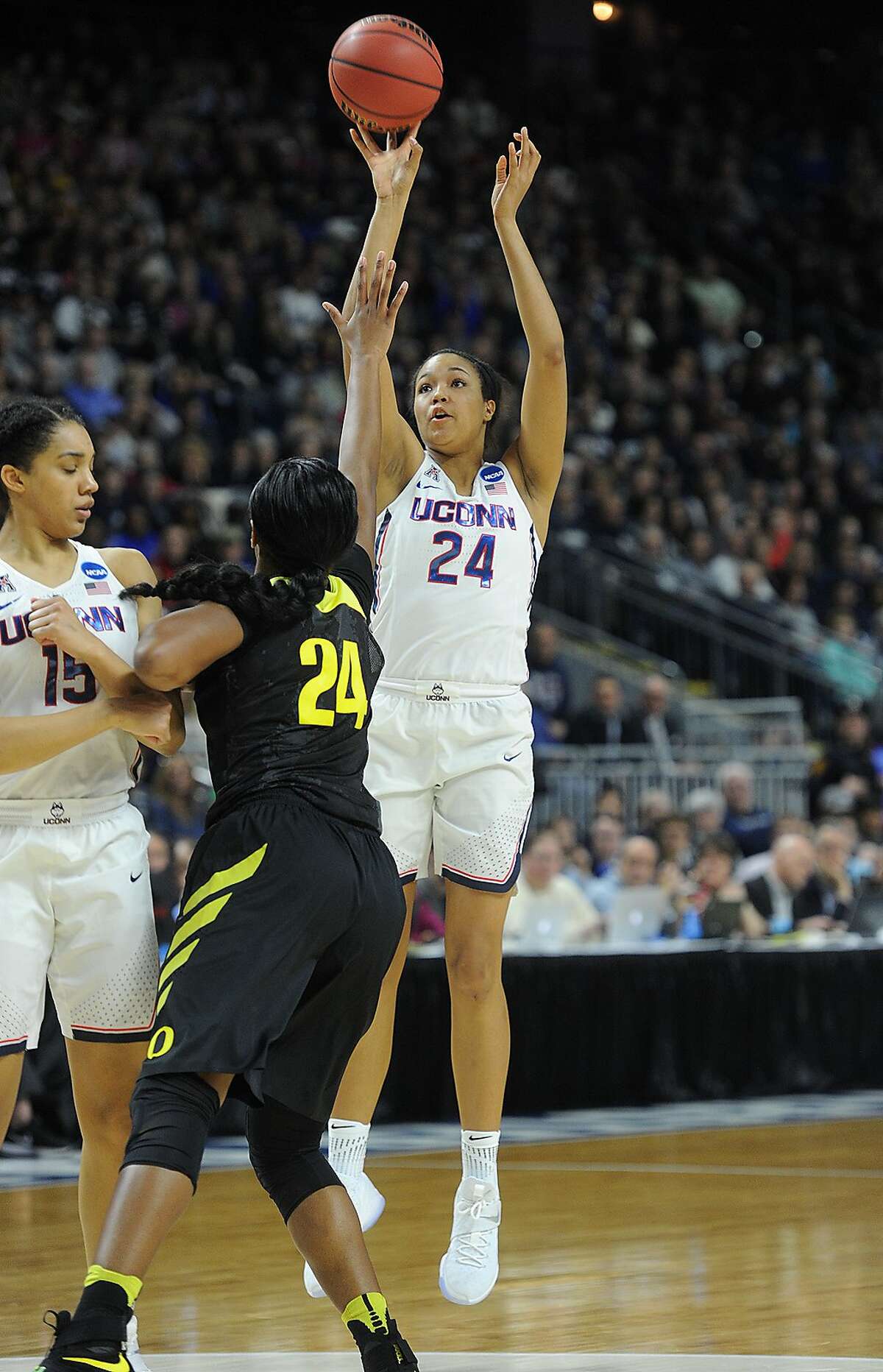 UConn defeats Oregon in the NCAA Women's Basketball Regional Final game at the Webster Bank Arena in Bridgeport, Conn. on Monday, March 27, 2017.