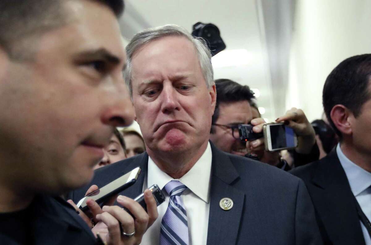 The GOP failure to pass its replace and repeal of Obamacare reveals deep divides in the Republican Party, but there remains opportunity to improve on Obamacare bipartisanly. House Freedom Caucus Chairman Rep. Mark Meadows, R-N.C. reacts to a reporters question on Capitol Hill March 23, 2017, following a Freedom Caucus meeting. The highly conservative group was instrumental in sinking the GOP plan.