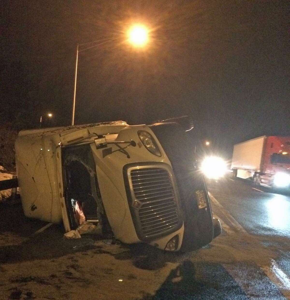 Lanes reopen after banana truck flips on I84