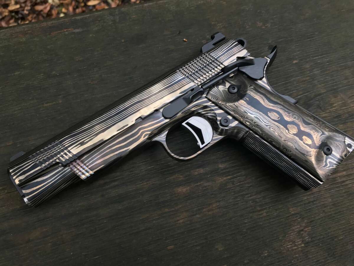 Jesse James created three "Lady Liberty" Damascus Cisco 1911 pistols using steel rods from handrails at the Statue of Liberty. One of the three pistols is still available for sale at $85,000.