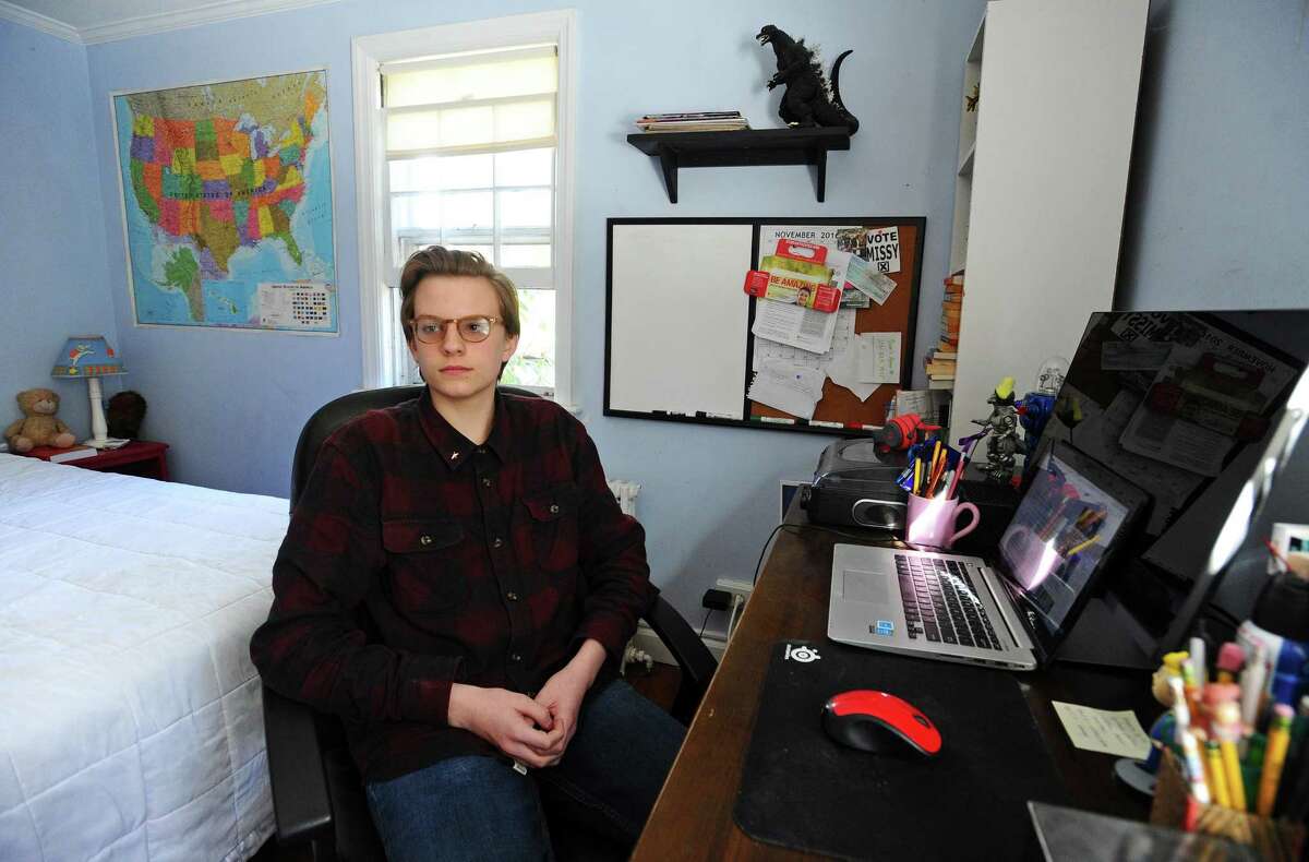 Cloonan Middle School eighth grader Samuel Harris won a silver medal in the national Scholastic Art & Writing contest for his story "The Absurd Fate of Stickman Steve." Photographed inside his home in Stamford, Conn. on Wednesday, March 22, 2017.