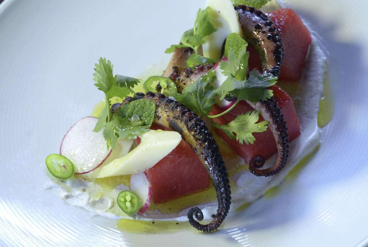 Char-grilled octopus with pressed watermelon from Boiler House.