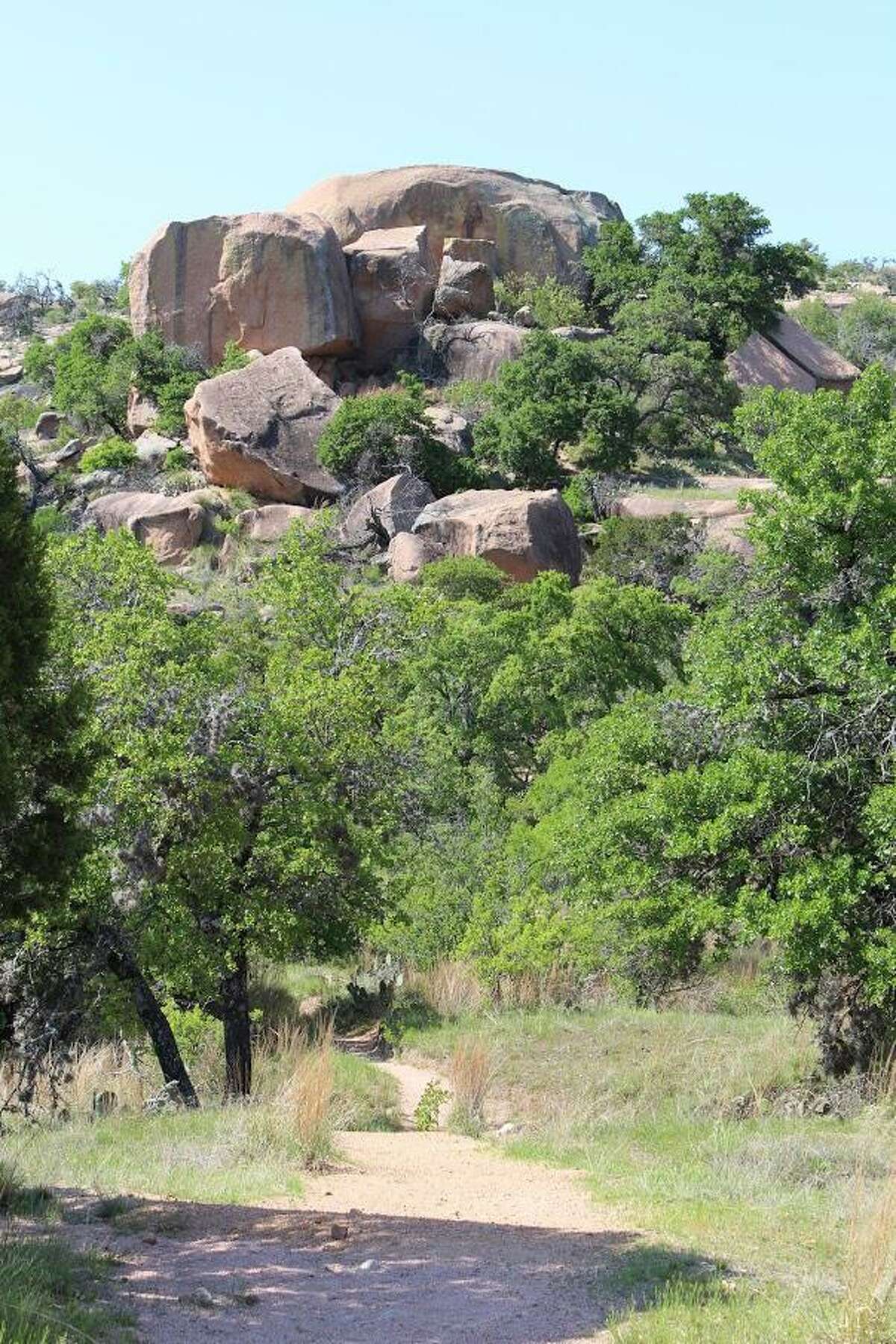 One of the many trail entrances to Little Rock, one of the rock structures located to the west of Enchanted Rock.