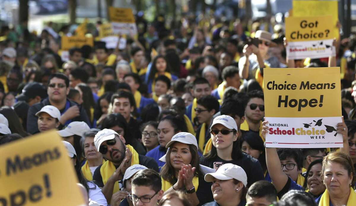 Parents, students and school administrators pack the from walkway of the Texas State Capitol at the Texas Coalition School Choice Rally, commemorating National School Choice Week on Tuesday, Jan. 24, 2017, in Austin, Texas.