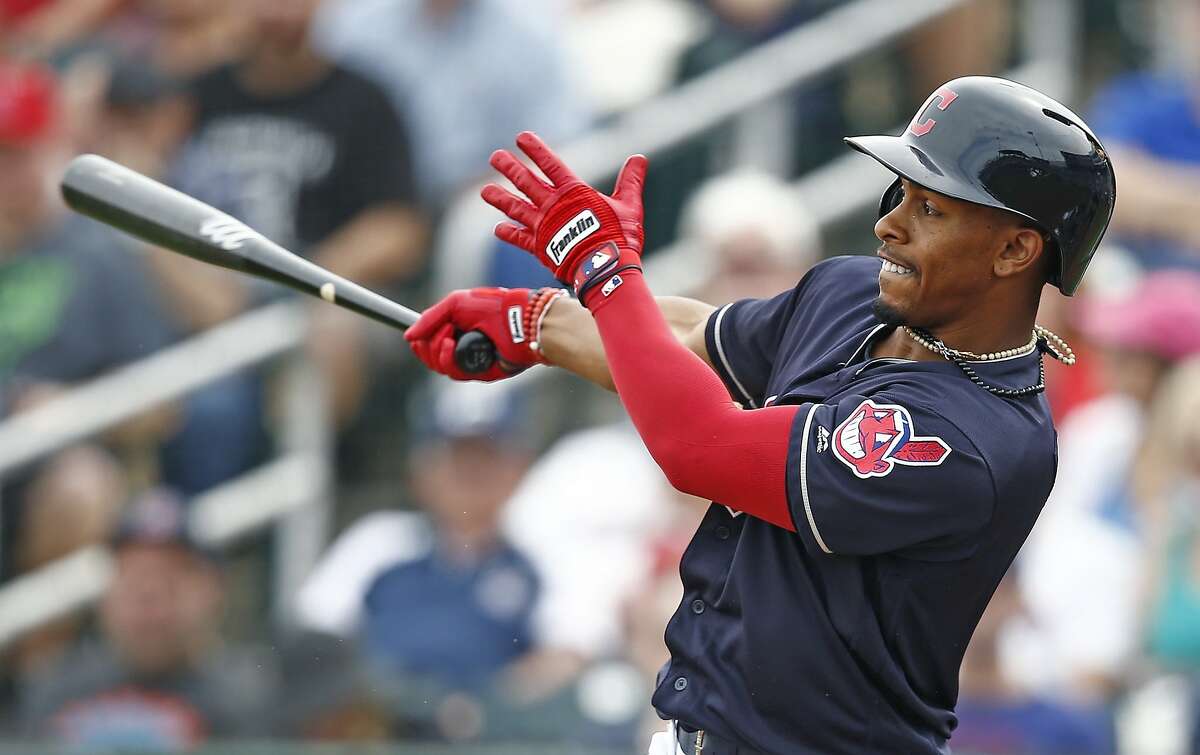 Cleveland Indians shortstop Francisco Lindor takes a swing.